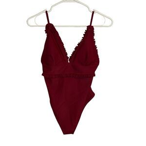 Cupshe One Piece Swimsuit Burgundy Bathing Suit Red Ruffled Size Medium Beach